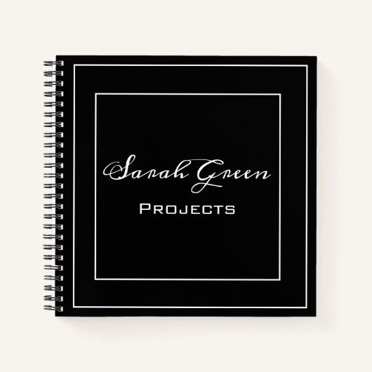Elegante zwarte projectplanner gepersonaliseerd notitieboek (Voorkant)