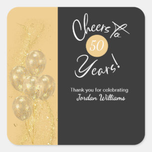 Elegante Zwarte Proost op 50 Jaar Verjaardagsfeest Vierkante Sticker