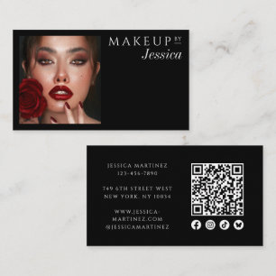 Elegante Zwarte QR Code Sociale Iconen Foto Make-u Visitekaartje