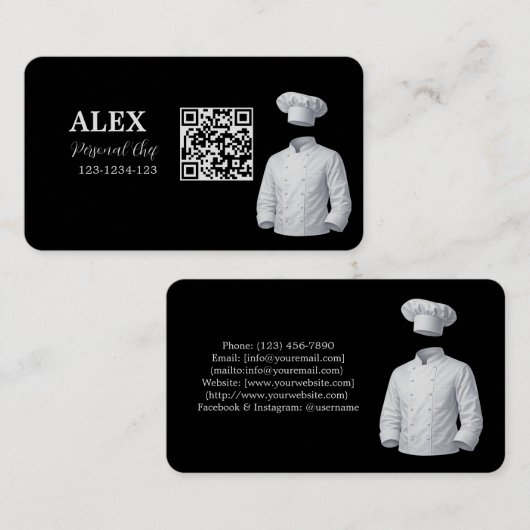 Elegante zwarte QR-code visitekaartje voor persoon (Voorkant / Achterkant)