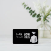 Elegante zwarte QR-code visitekaartje voor persoon (Staand voorkant)