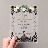 Elegante zwarte Quinceañera bloem Acryl Uitnodigingen (Insitu (Draagbaar))