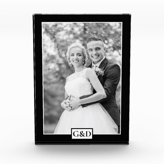 Elegante zwarte rand en initialen bruiloft fotoblokken (Voorkant)