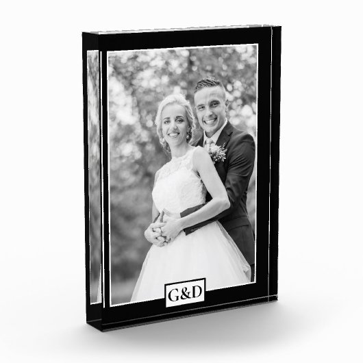 Elegante zwarte rand en initialen bruiloft fotoblokken (Links)