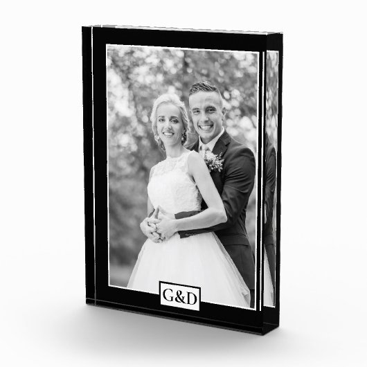Elegante zwarte rand en initialen bruiloft fotoblokken (Rechts)