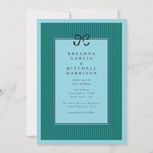 Elegante zwarte rand met strik bruiloft kaart (Voorkant)