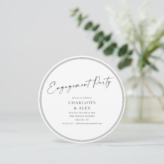 Elegante Zwarte Rand Script Verloving Feest Ronde Kaart (Staand voorkant)