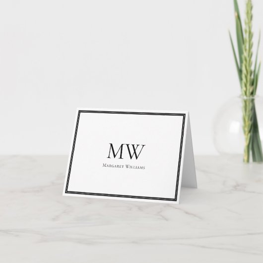 Elegante Zwarte Rand Twee Initialen Bedankkaart (Voorkant)