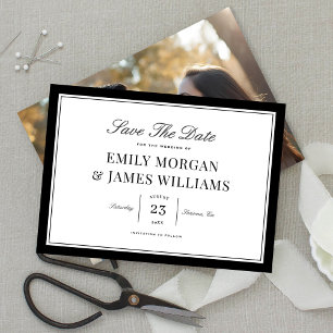 Elegante Zwarte Rand Vintage Type Foto Huwelijk Save The Date
