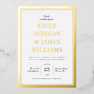 Elegante Zwarte Rand Vintage Typografie Bruiloft Folie Uitnodiging