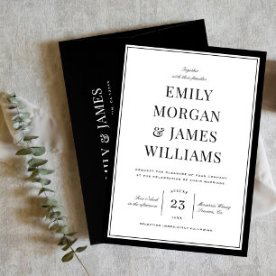Elegante Zwarte Rand Vintage Typografie Bruiloft Kaart