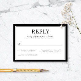Elegante Zwarte Rand Vintage Typografie Trouwdag RSVP Kaartje
