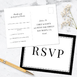 Elegante Zwarte Rand Vintage Typografie Trouwen Briefkaart