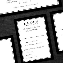 Elegante Zwarte Rand Vintage Typografie Trouwen RSVP Kaartje