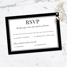Elegante Zwarte Rand Vintage Typografie Trouwen RSVP Kaartje