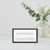 Elegante Zwarte Rand Witte Script Moderne Visitekaartje (Staand voorkant)