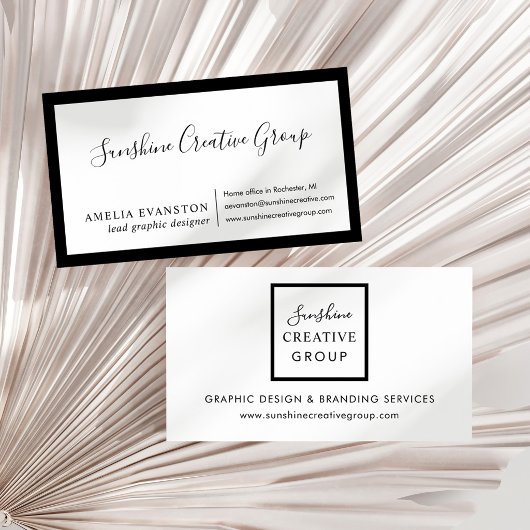 Elegante Zwarte Rand Witte Script Moderne Visitekaartje