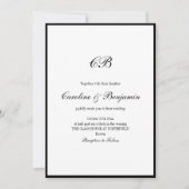 Elegante Zwarte Rand Witte Script Monogram Huwelij Kaart (Voorkant)