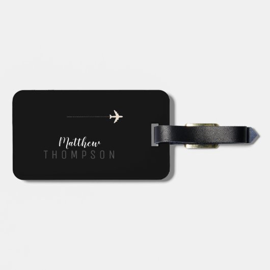 Elegante zwarte reis bagagelabel (Achterkant horizontaal)