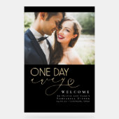 Elegante zwarte repetitie diner welkomstfoto acryl bord (Voorkant)