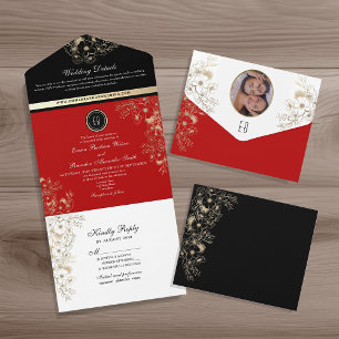 Elegante Zwarte Rode All-in-One Uitnodiging