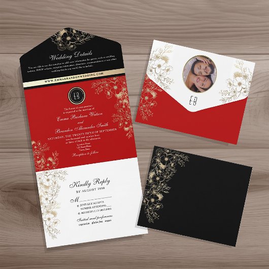 Elegante Zwarte Rode All-in-One Uitnodiging
