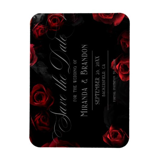 Elegante zwarte rode bloem Bewaar de datum Magneet (Verticaal)