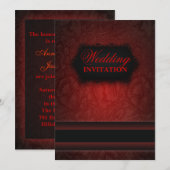 Elegante zwarte rode damasten formele trouwkaart kaart (Voorkant / Achterkant)