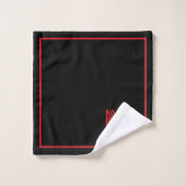 Elegante zwarte & rode gepersonaliseerde monogram bad handdoek (Wasdoekje)