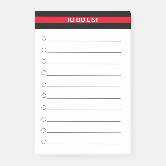 Elegante zwarte rode gepersonaliseerde takenlijst post-it® notes (Voorkant)
