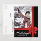 Elegante zwarte rode strik kerstcadeau wrap | FOTO Feestdagenkaart (Voorkant / Achterkant)