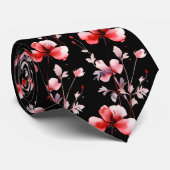Elegante zwarte rode wilde bloemen Stropdas (Opgerold)
