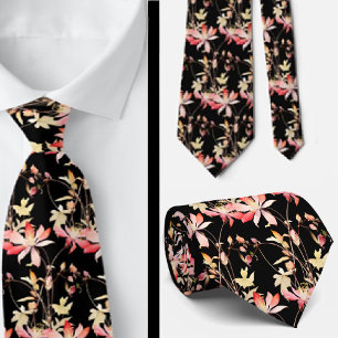 Elegante zwarte rode wilde bloemen Stropdas