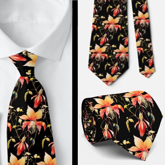 Elegante zwarte rode wilde bloemen Stropdas