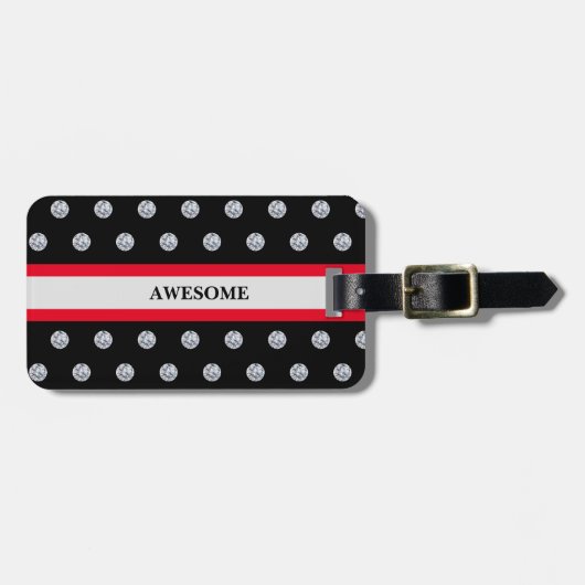 Elegante Zwarte Rode Zilveren Bagage Label (Voorkant horizontaal)