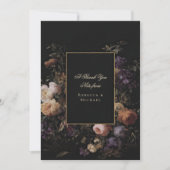 Elegante zwarte romantische bloemen donkere bruilo bedankkaart (Voorkant)