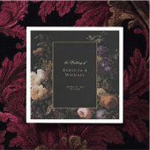 Elegante zwarte romantische bloemen donkere bruilo servet