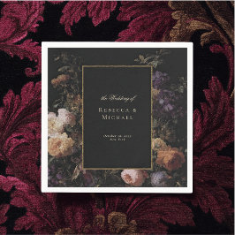 Elegante zwarte romantische bloemen donkere bruilo servet