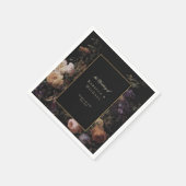 Elegante zwarte romantische bloemen donkere bruilo servet (Hoek)