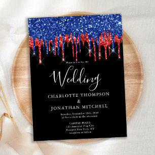 Elegante zwarte rood blauwe glinsterende druppels  briefkaart