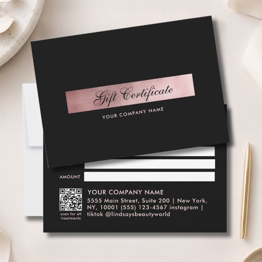 Elegante zwarte rosegold QR-code cadeaubon