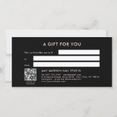 Elegante zwarte rosegouden QR-code cadeaubon (Achterkant)