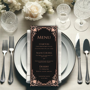Elegante Zwarte Roze Antieke Versierde Trouwjurk Menu