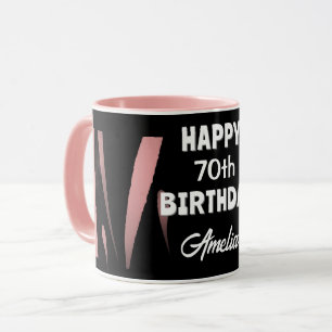 Elegante Zwarte Roze Aquarel 70ste Verjaardag  Mok