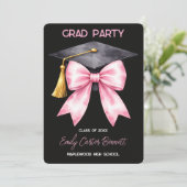 Elegante Zwarte Roze Coquette Strik Afstuderen Kaart (Staand voorkant)