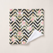 Elegante zwarte, roze en groene bloemenbadhanddoek bad handdoek (Wasdoekje)