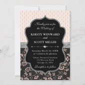 Elegante Zwarte Roze Frame Bloemige Bruiloft Kaart (Voorkant)
