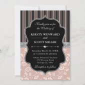 Elegante Zwarte Roze Frame Bloemige Bruiloft Kaart (Voorkant)
