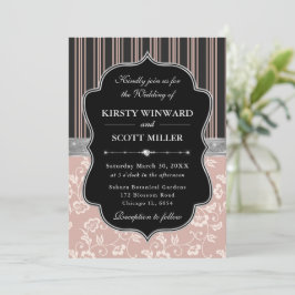 Elegante Zwarte Roze Frame Bloemige Bruiloft Kaart