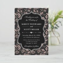 Elegante Zwarte Roze Frame Bloemige Trouw